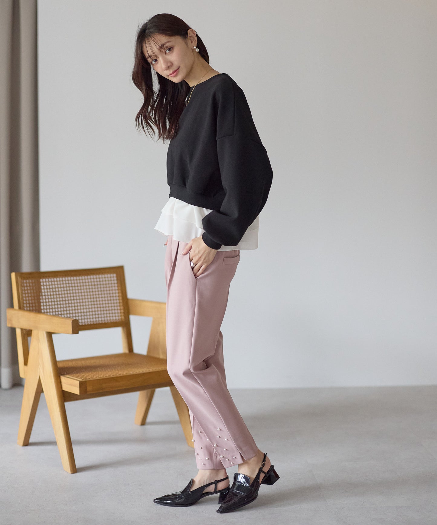 【12月5日(金)13時〜新発売】裏起毛フリルレイヤードトップス　