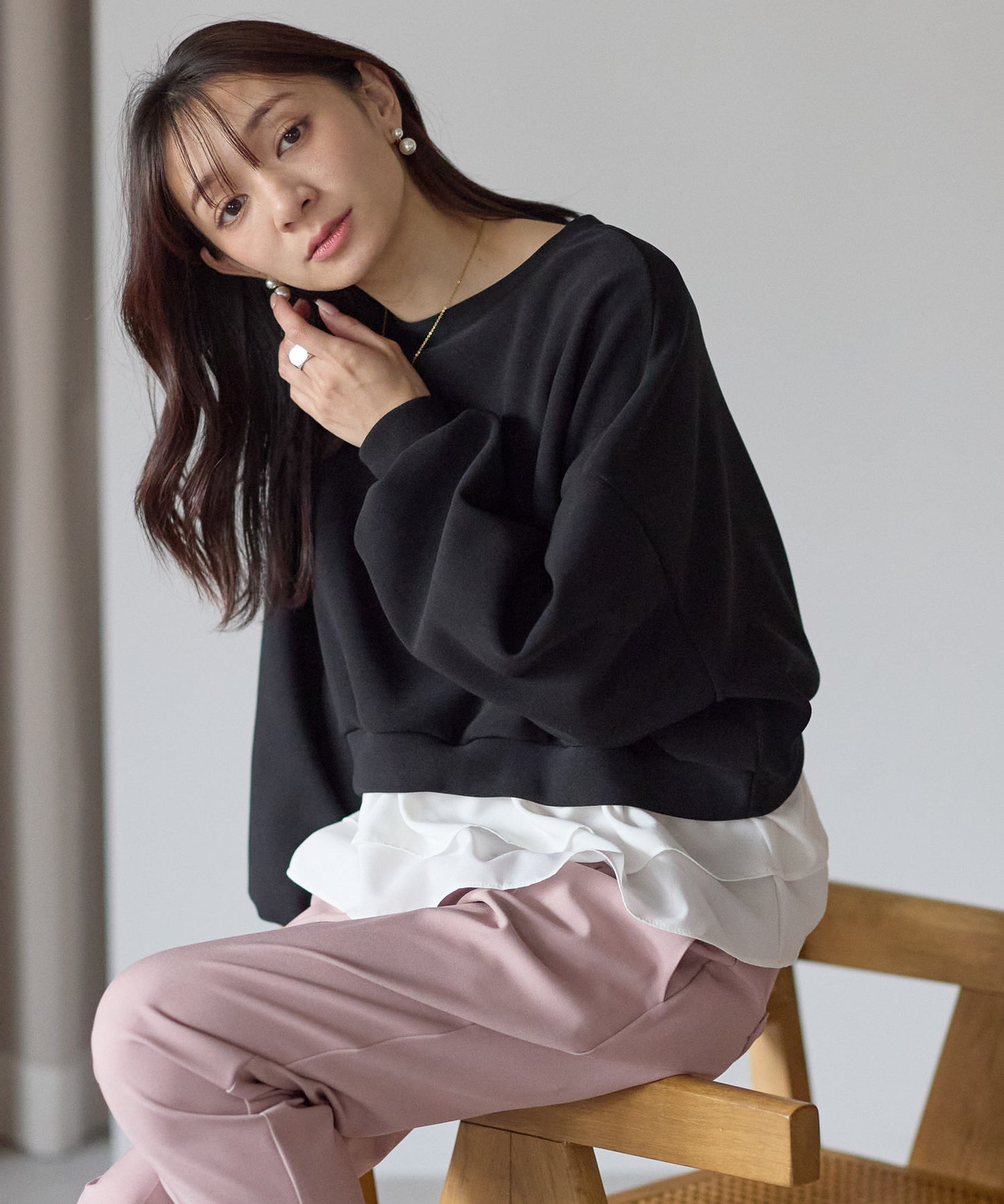 【12月5日(金)13時〜新発売】裏起毛フリルレイヤードトップス　