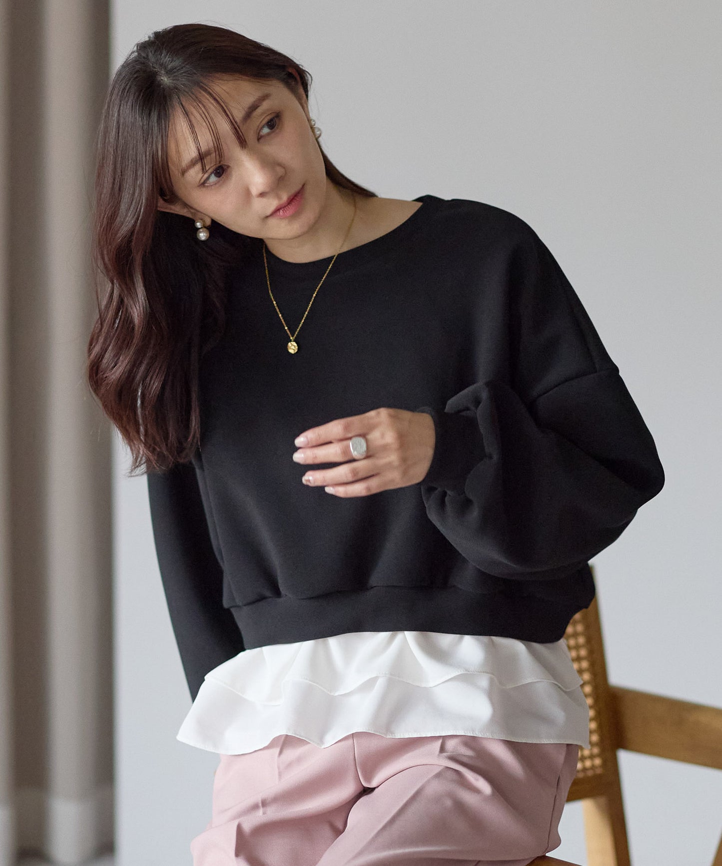 【12月5日(金)13時〜新発売】裏起毛フリルレイヤードトップス　