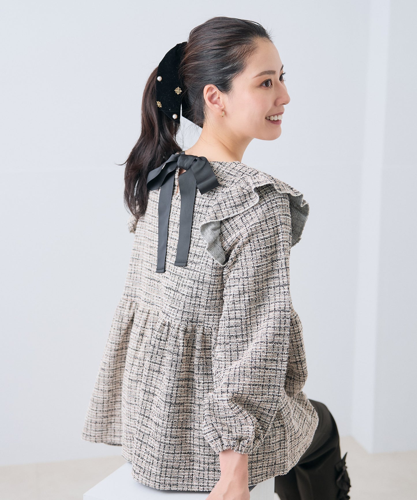 【8月30日(日)20時〜新発売】クラシカルフリルリボンツイードトップス