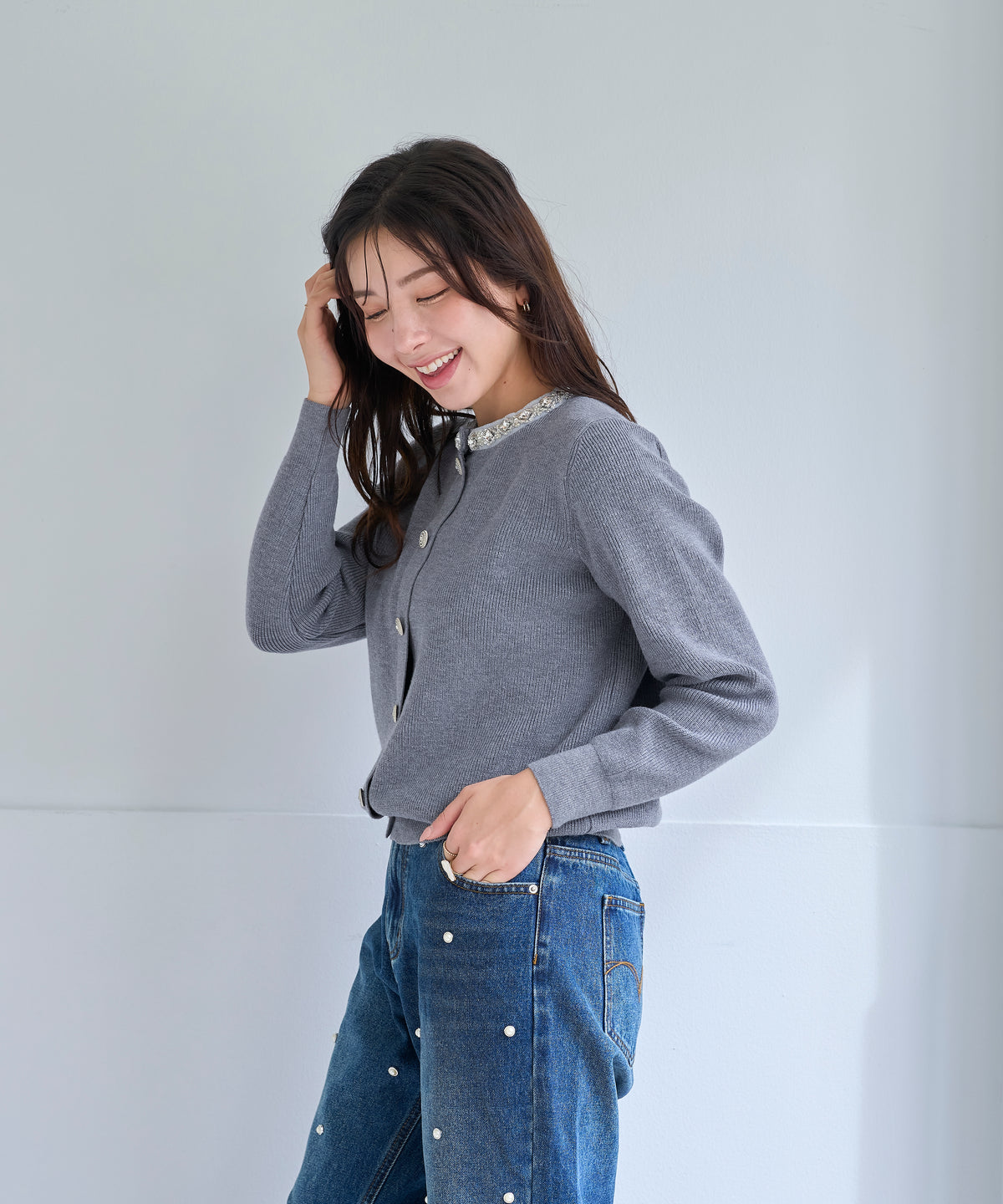 【10月18日(日)20時〜新発売】ジュエルネックニットカーディガン