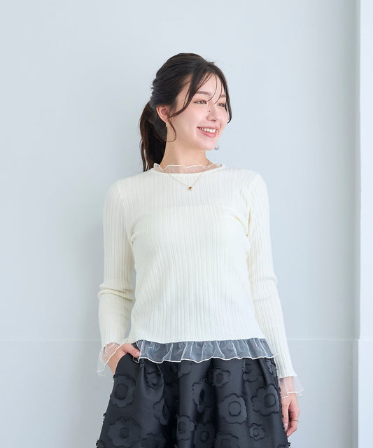 【10月18日(日)20時〜新発売】チュールフリルトリムリブニット