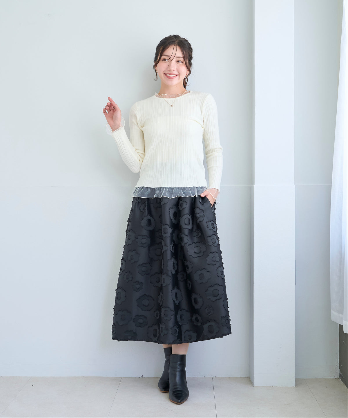 【10月18日(日)20時〜新発売】チュールフリルトリムリブニット