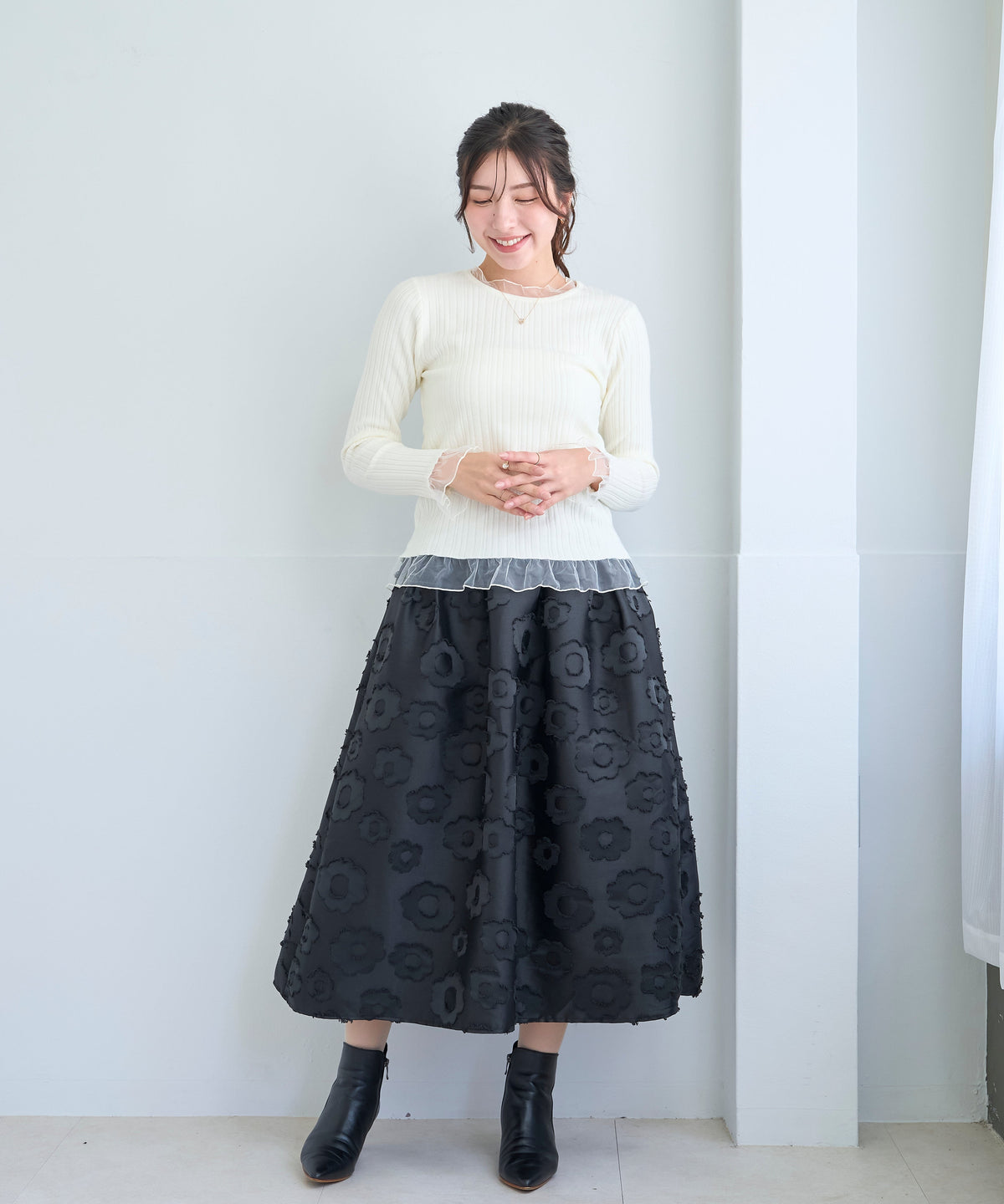 【10月18日(日)20時〜新発売】チュールフリルトリムリブニット