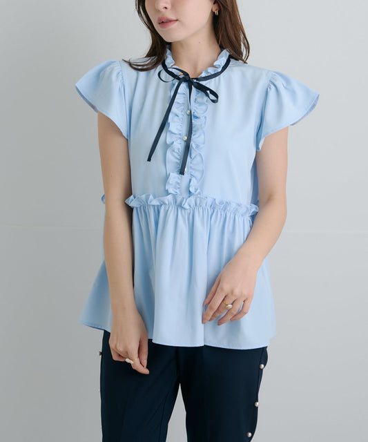 【4月5日(日)20時〜新発売】リボンカラーラッフルペプラムブラウス