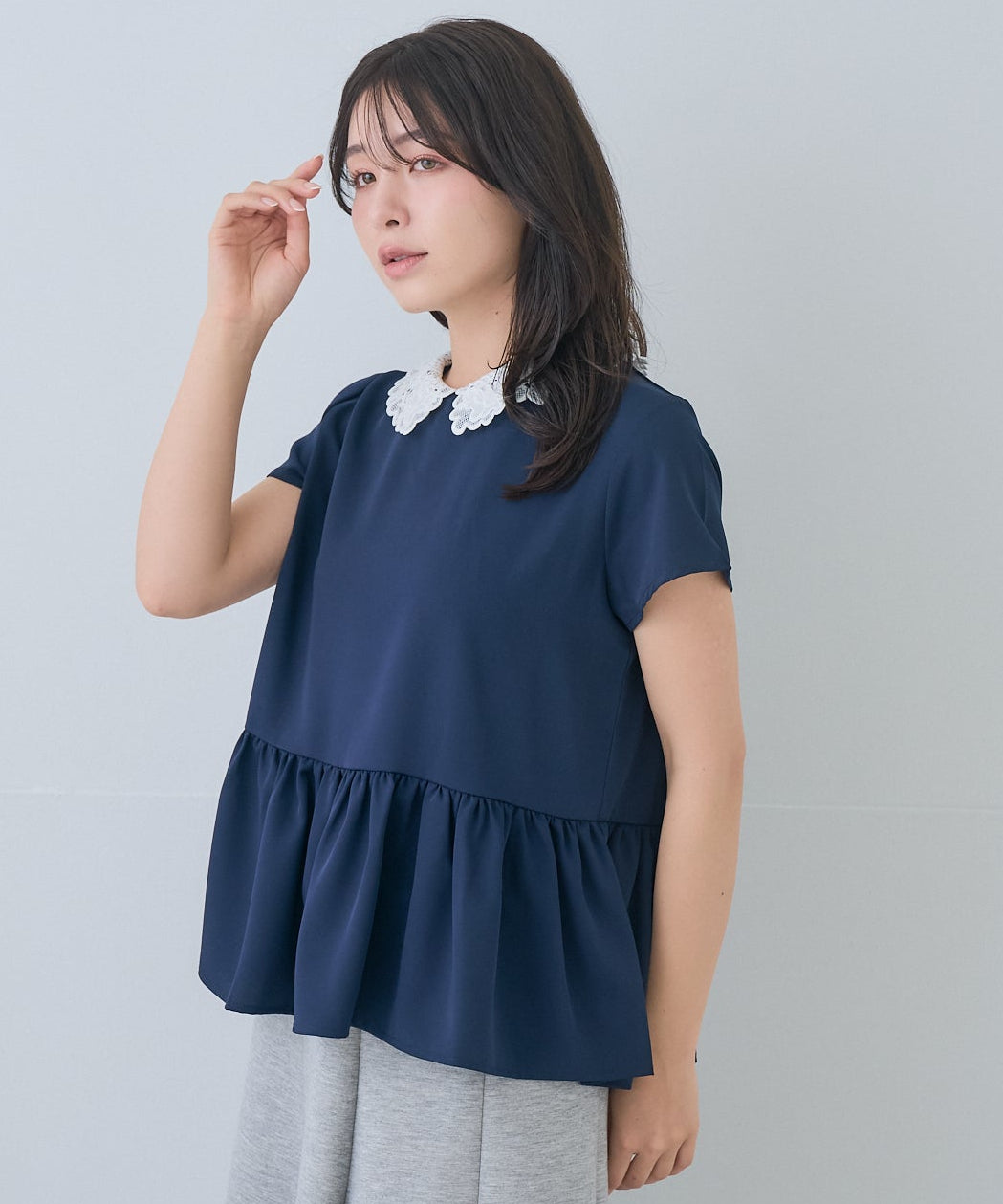 【5月24日(日)20時〜新発売】レースカラー2WAYぺプラムブラウス