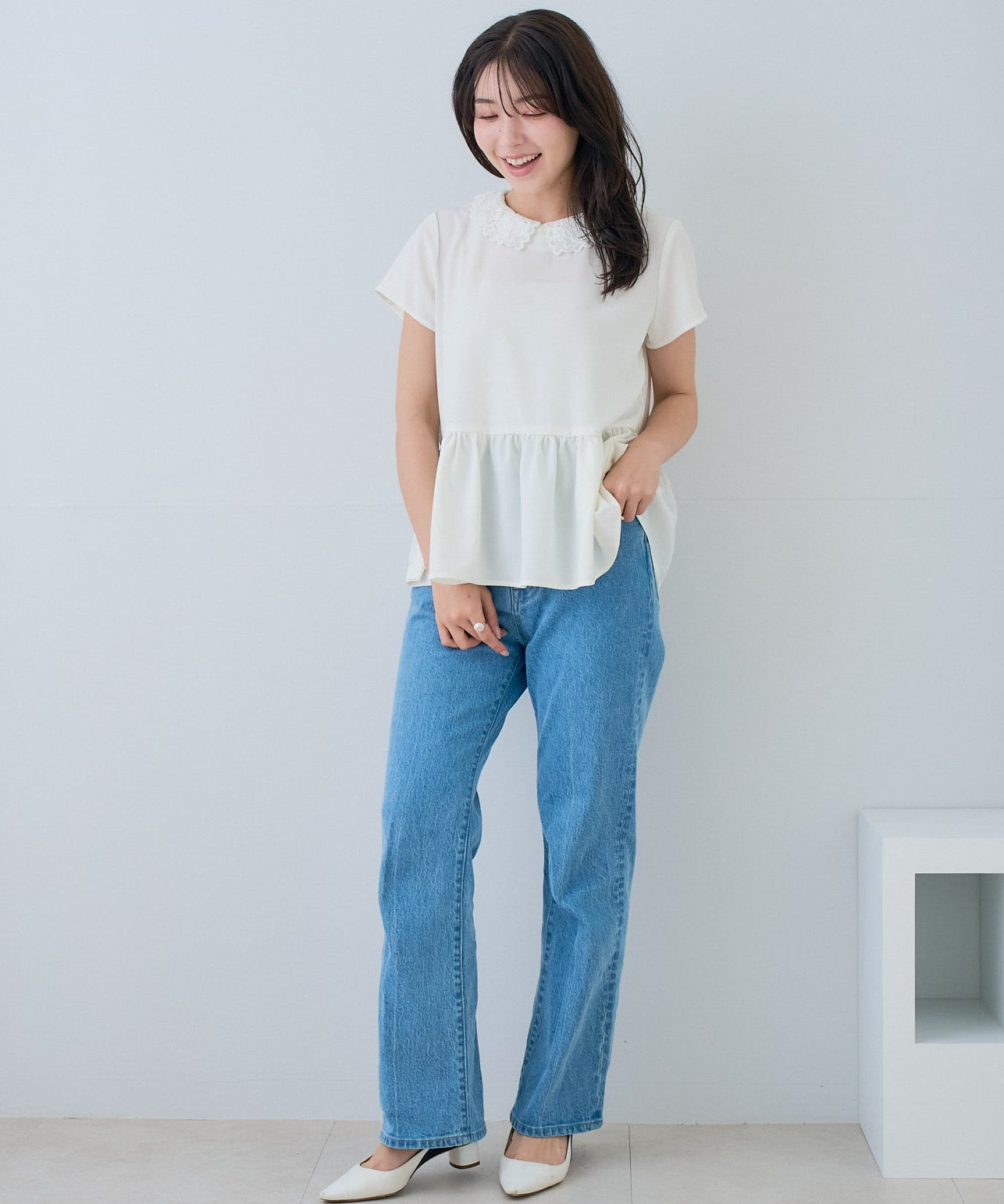 【5月24日(日)20時〜新発売】レースカラー2WAYぺプラムブラウス