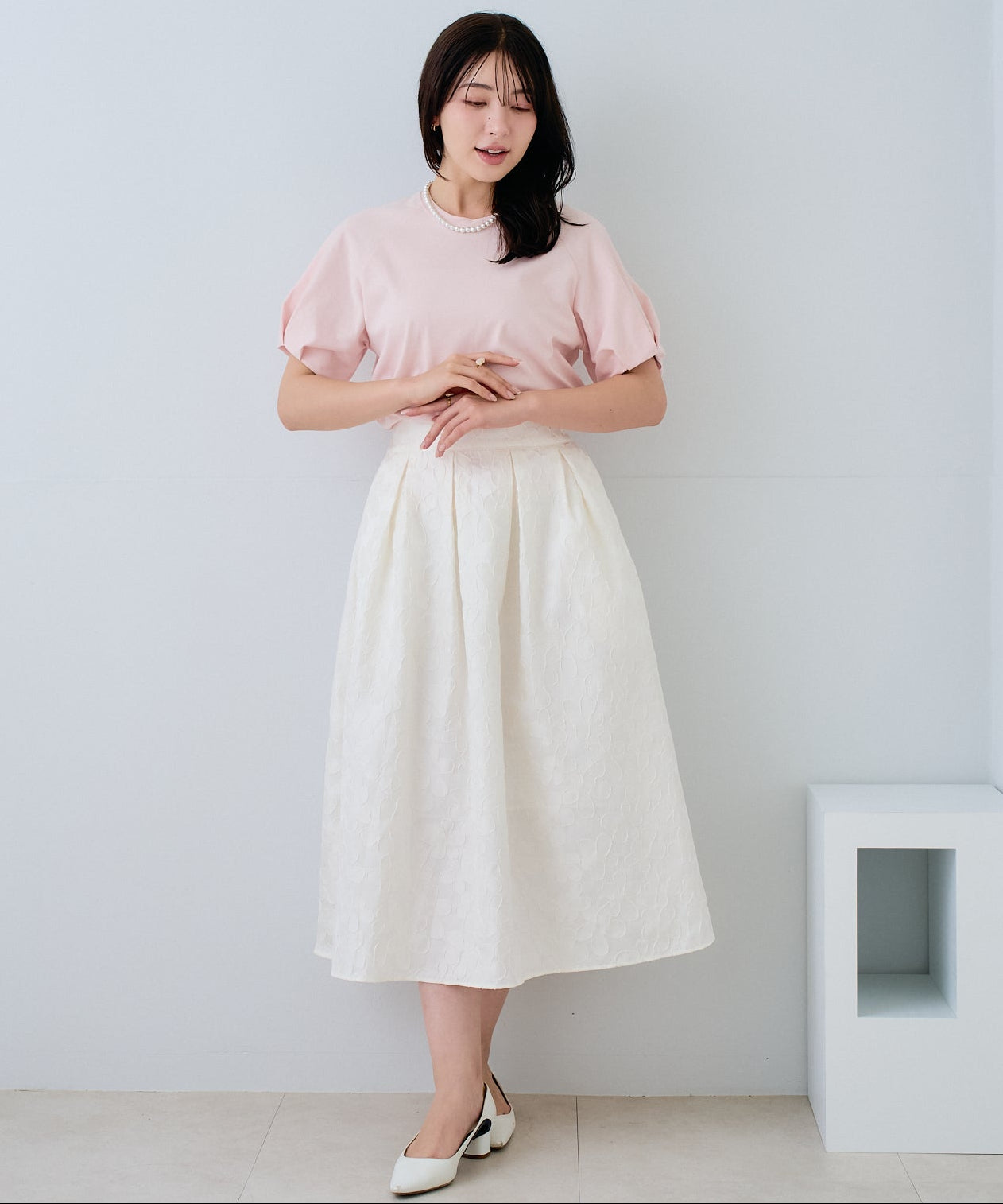 ✨️美品✨️MAISON SPECIAL フラワージャガードボリュームスカート 白 フラワージャガードボリュームスカート – Neigeオンラインストア