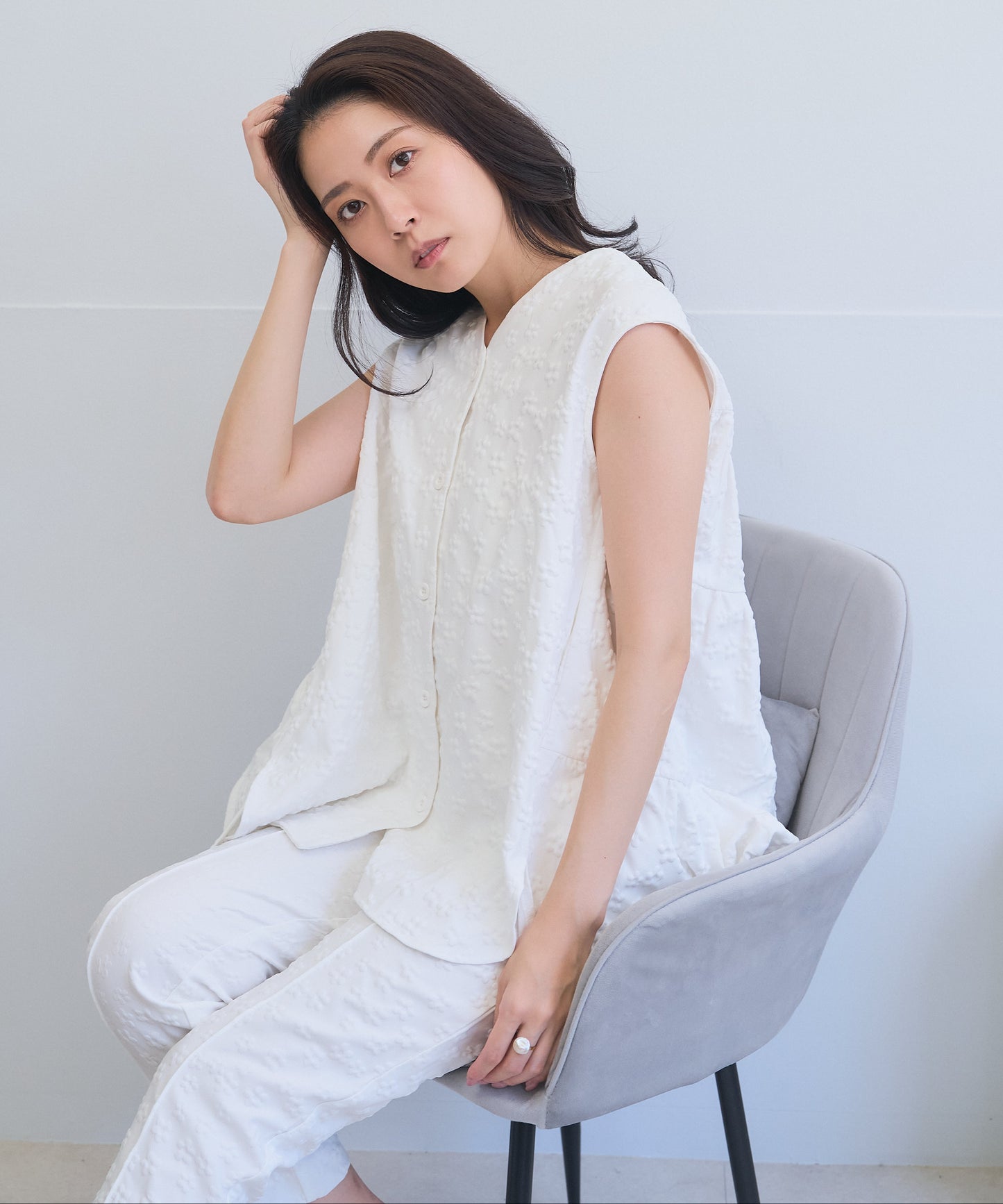 【8月5日(水)20時〜新発売】ブルームエンボスフレアジレ/セットアップ対応アイテム