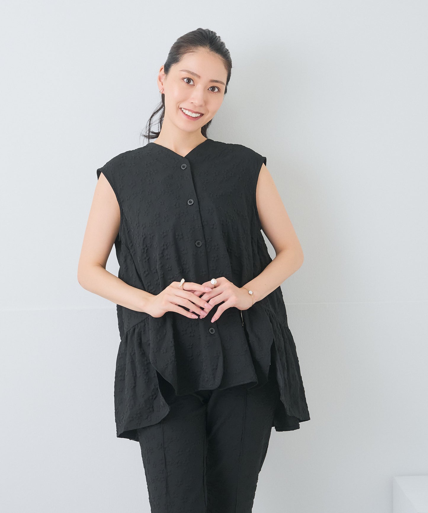 【8月5日(水)20時〜新発売】ブルームエンボスフレアジレ/セットアップ対応アイテム