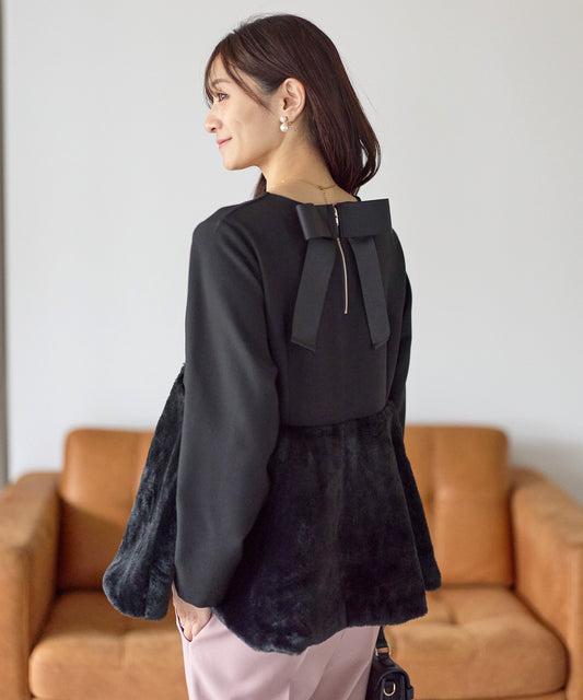 【12月5日(金)13時〜新発売】バックリボンリュクスファーペプラムトップス　