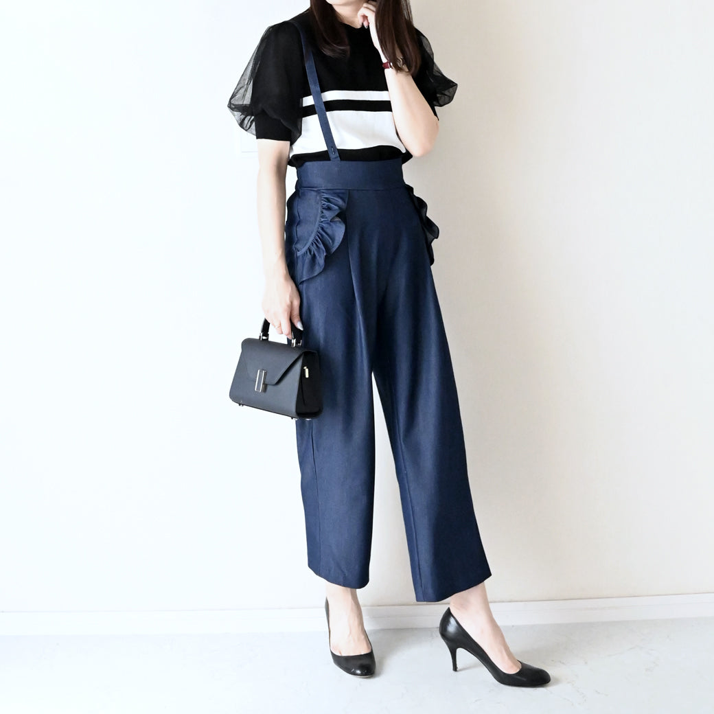 【5月18日(日)20時〜新発売】2wayサロペットフリルポケットパンツ (デニム）