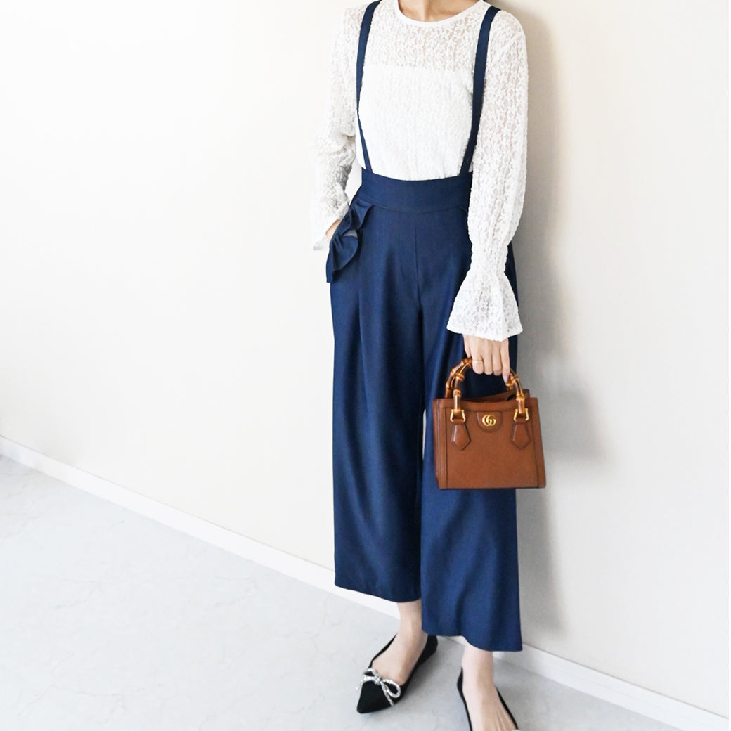 【5月18日(日)20時〜新発売】2wayサロペットフリルポケットパンツ (デニム）