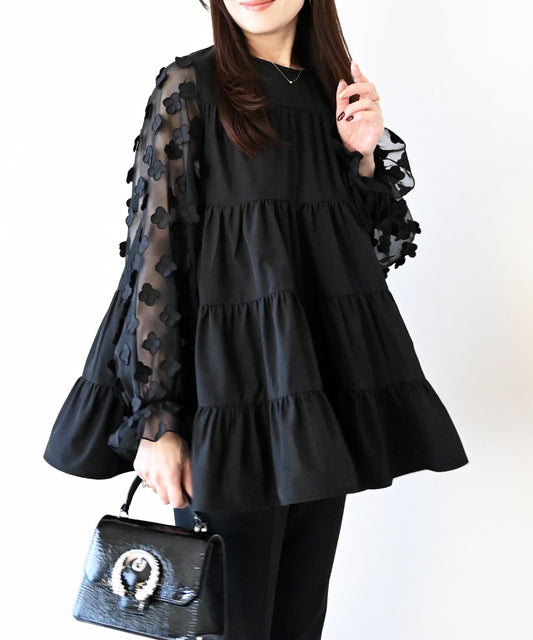 【3月15日(日)20時〜新発売】初回割フラワーシアースリーブティアードチュニック