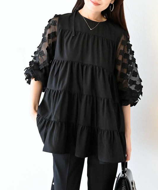 【3月15日(日)20時〜新発売】初回割フラワーシアースリーブティアードチュニック