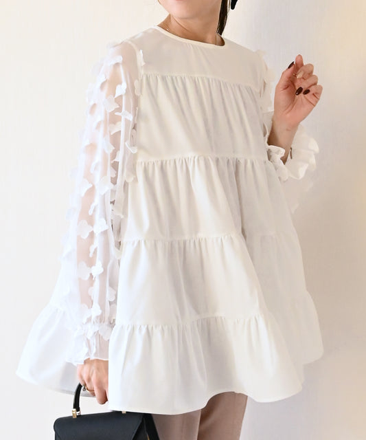 【3月15日(日)20時〜新発売】フラワーシアースリーブティアードチュニック