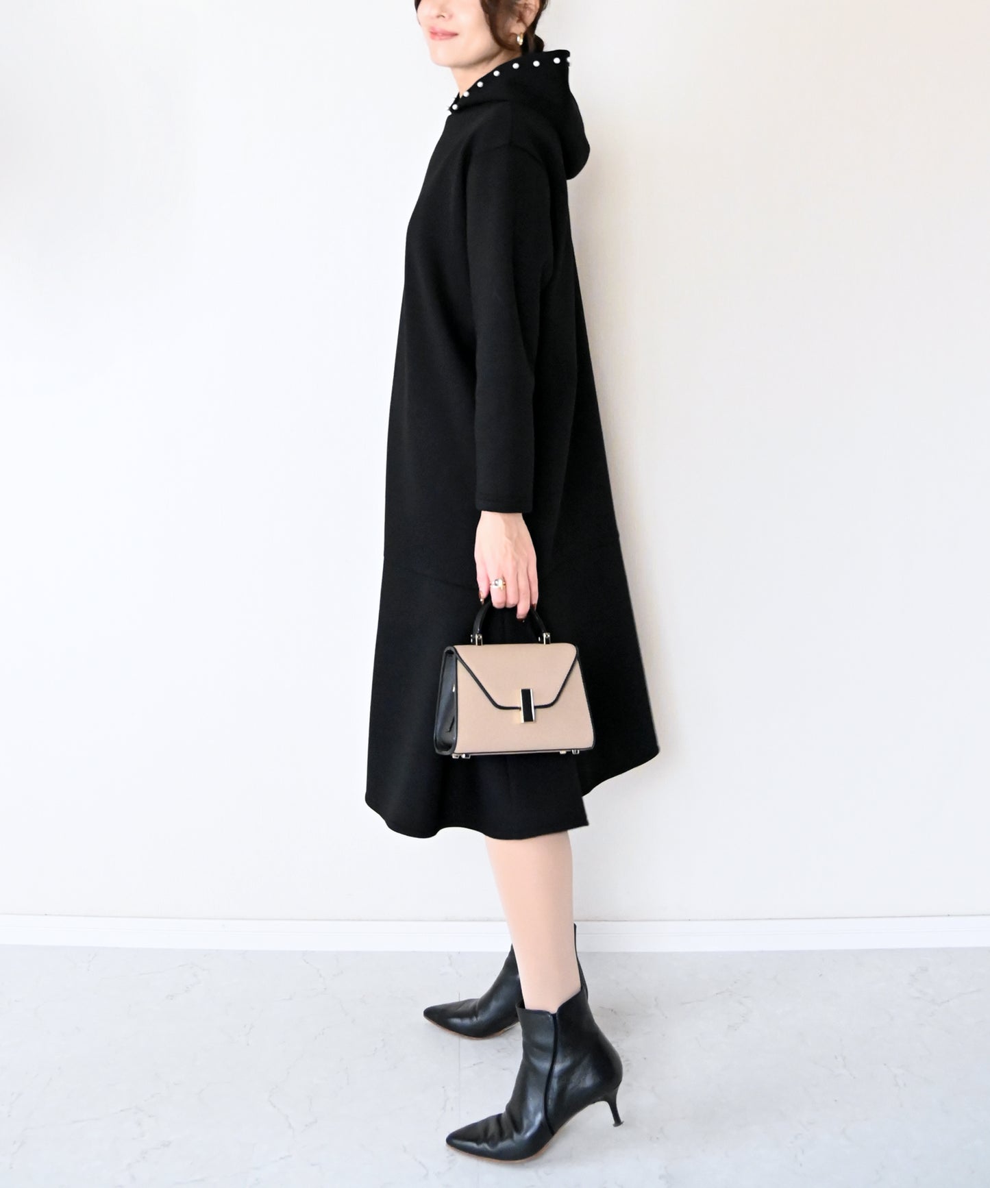 【1月4日(日)20時〜新発売】パールフードフレアワンピース　