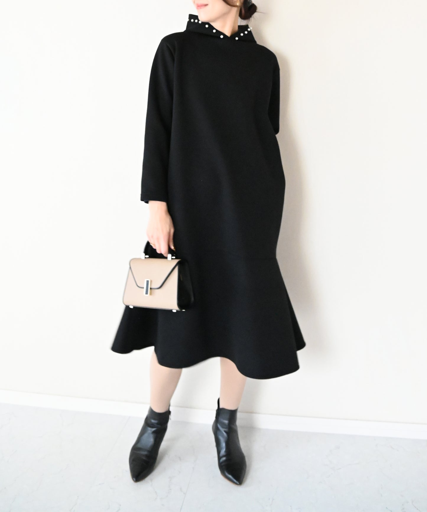 【1月4日(日)20時〜新発売】パールフードフレアワンピース　