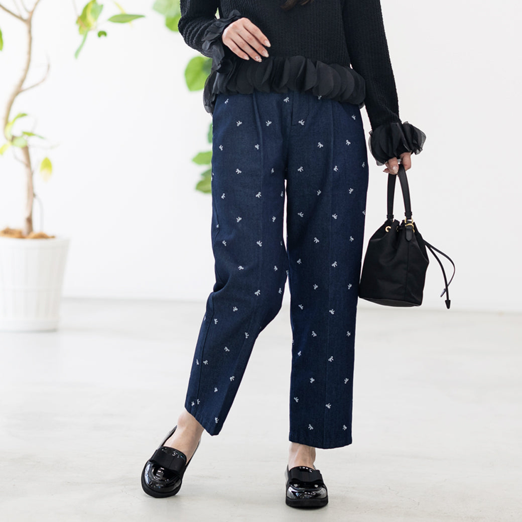 【8月17日(日)20時〜新発売】25AW リボン刺繍センタープレスデニム　