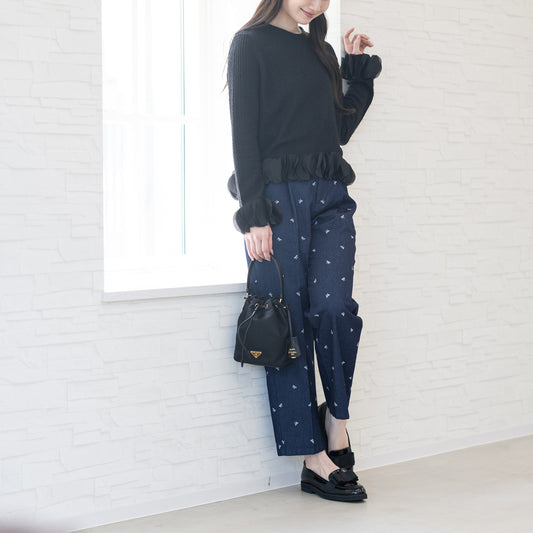【8月17日(日)20時〜新発売】25AW リボン刺繍センタープレスデニム　