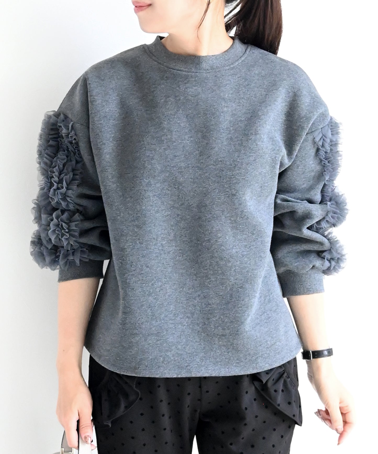 【12月14日(日)20時〜再再再再再再々入荷】袖チュール裏起毛トップス