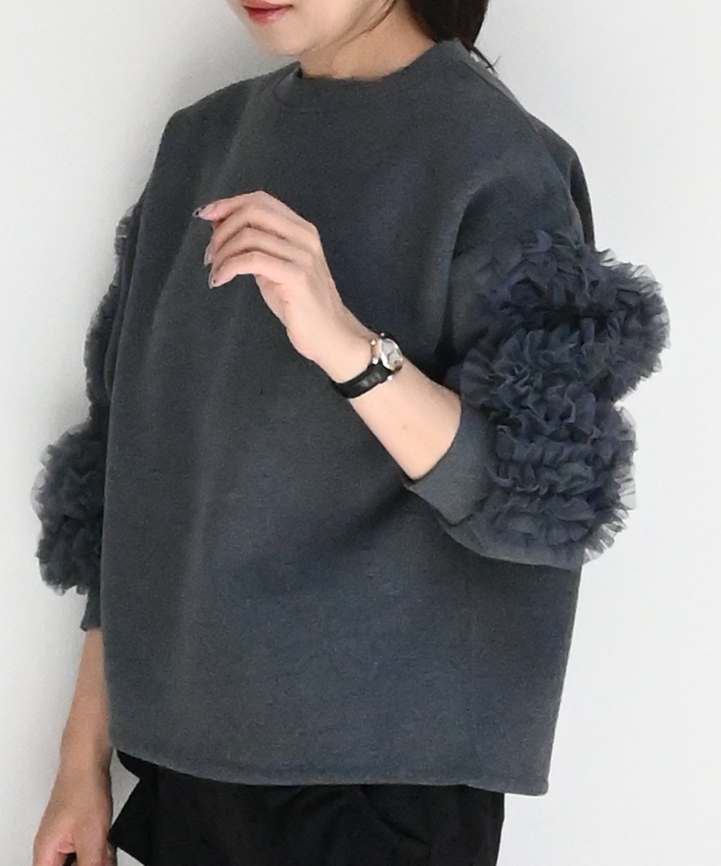【12月14日(日)20時〜再再再再再再々入荷】袖チュール裏起毛トップス
