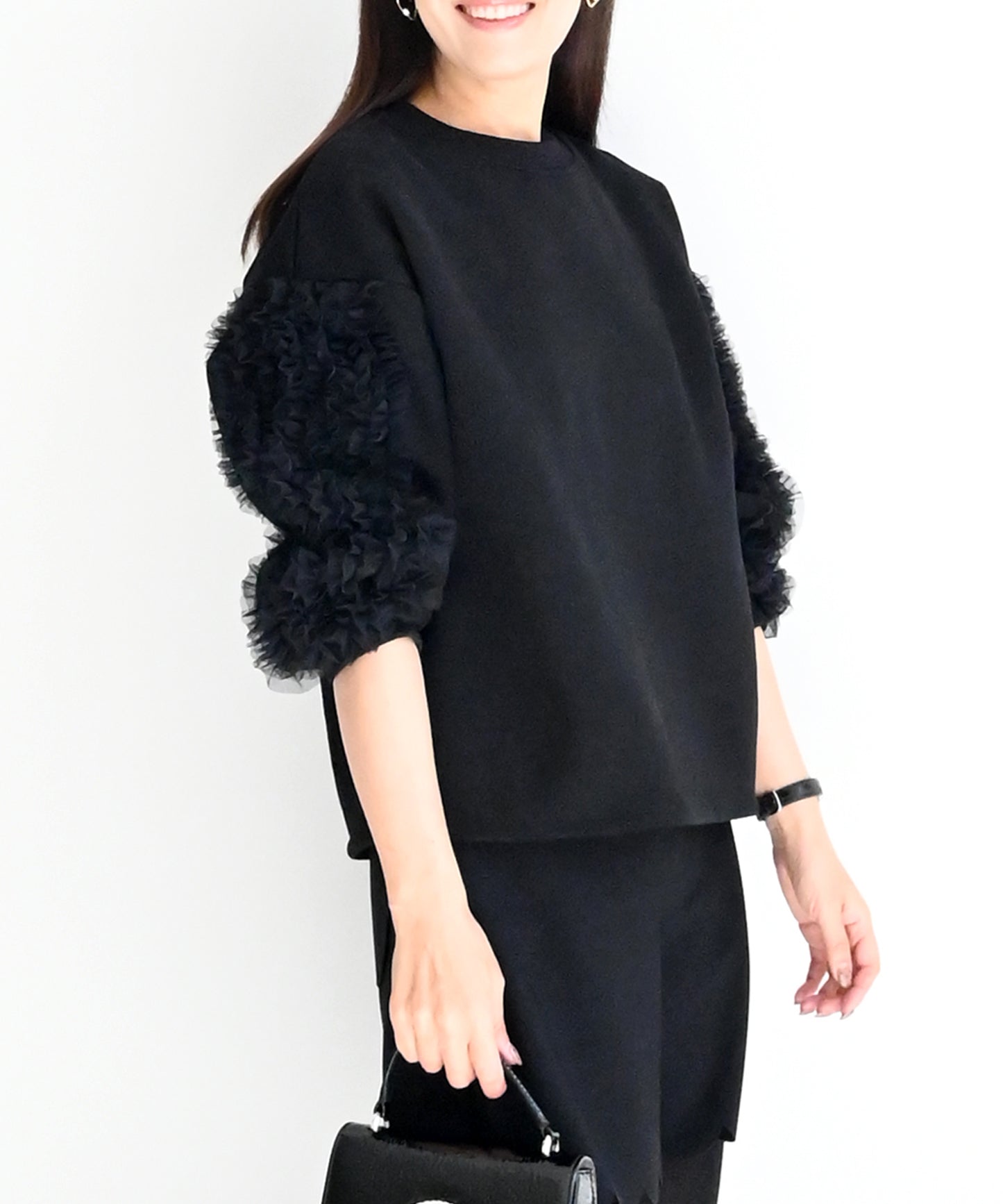 【12月14日(日)20時〜再再再再再再々入荷】袖チュール裏起毛トップス