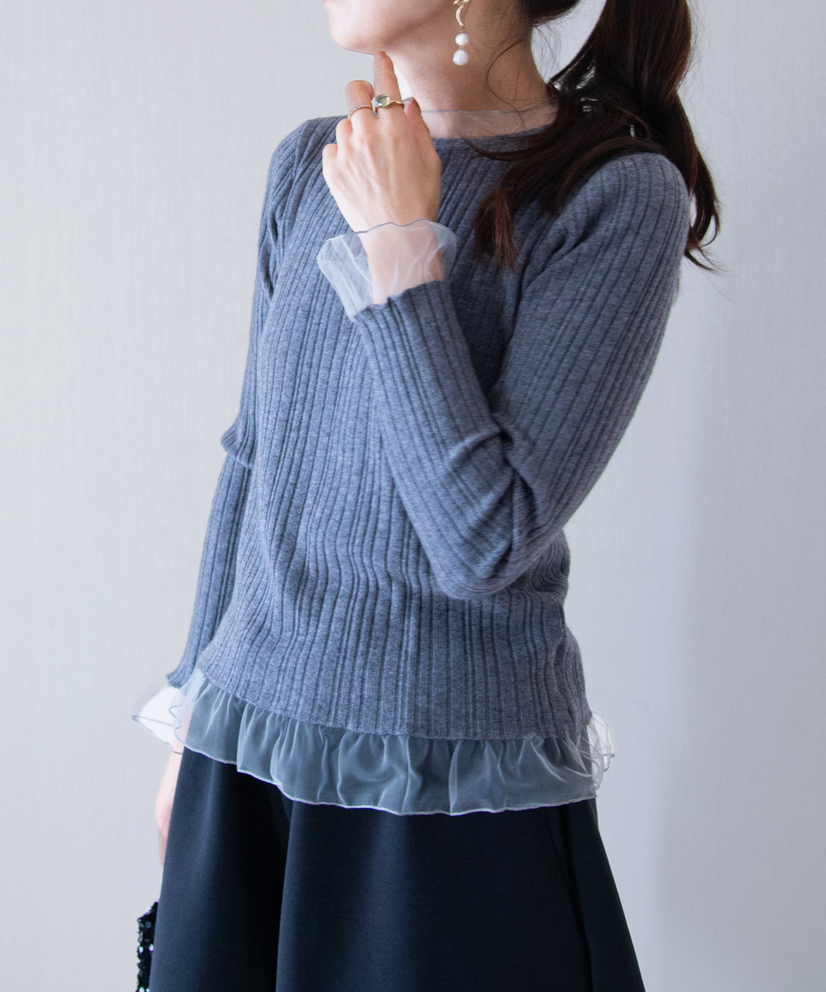 【10月18日(日)20時〜新発売】チュールフリルトリムリブニット